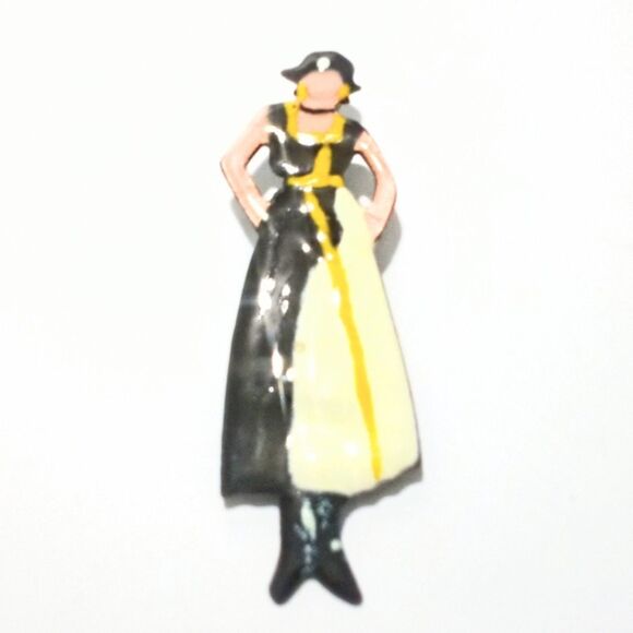 Vintage Enamel on Copper Woman Figural Brooch – Blue & Cream Dress Lady Retro - Picture 1 of 6